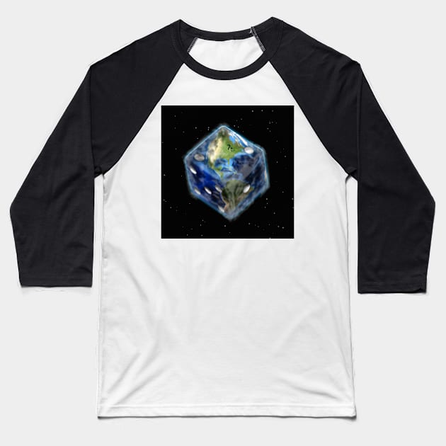 Planet Earth in dice shape Baseball T-Shirt by rolffimages